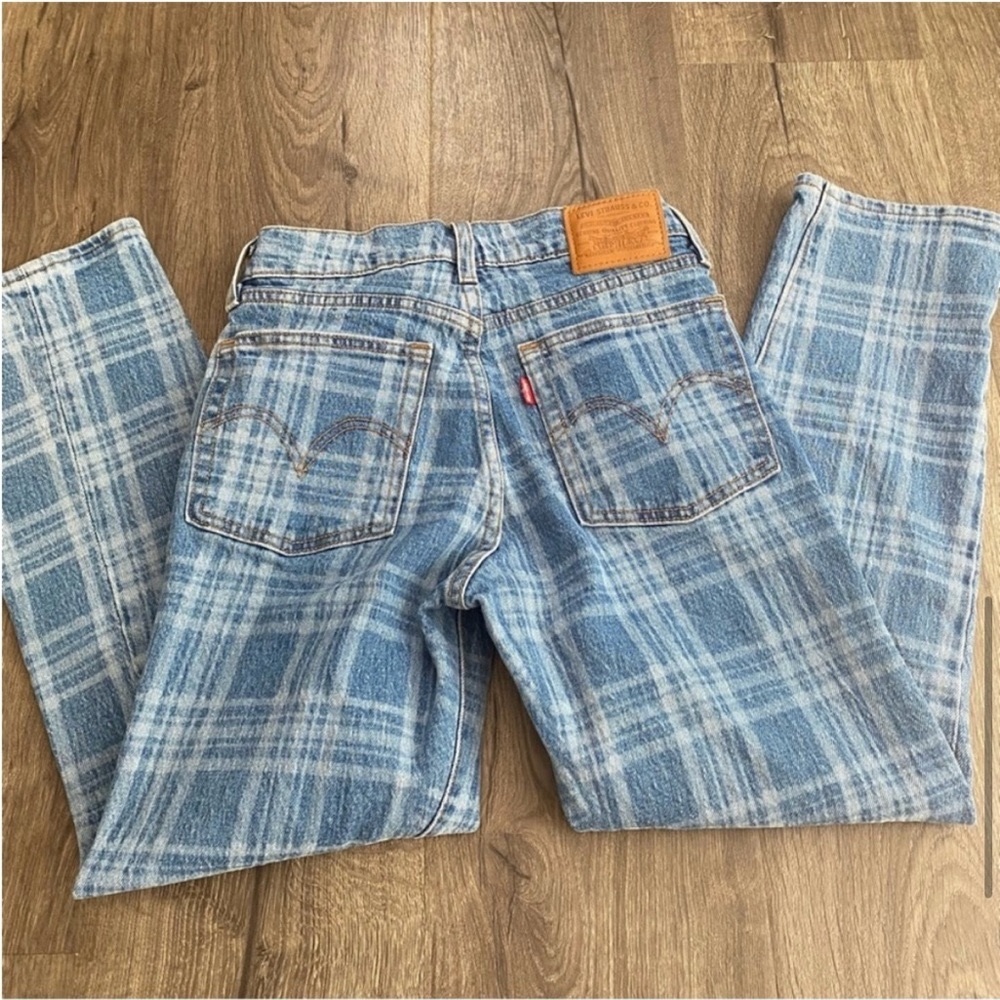 Levi’s Patterned grid print Button Fly Wedgie Straight Jeans